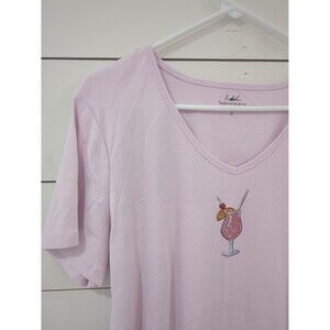 Women's XL pink embellished cocktail t-shirt cotton by tape measure beach